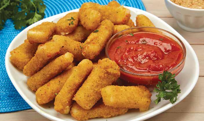 mozzarella Sticks 1. Cut the mozzarella cheese into 3 x ½-in. sticks. 2. Pour the flour into a bowl. 3. Combine the eggs and milk in a second bowl and mix. 4. Pour the breadcrumbs into a third bowl.