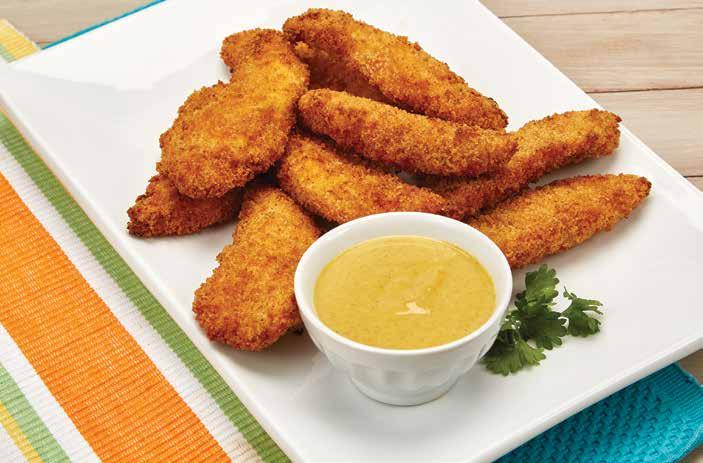 chicken TENDers 1. Pour the flour onto a pan. 2. Combine the egg and milk in a bowl and mix. 3. Pour the breadcrumbs onto a separate pan. 4.