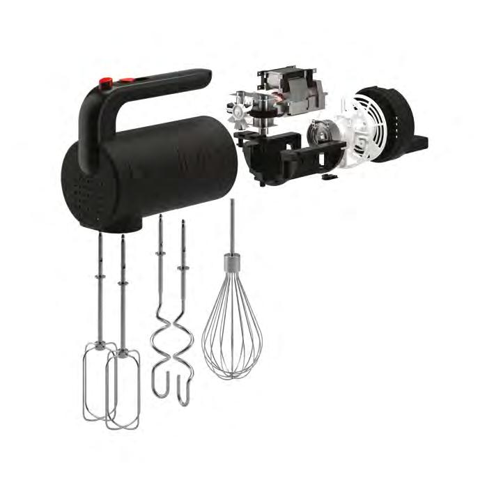 Material Plastic, rubber, silicone, stainless steel Rating Europe 00 W, 0 40 V, 50-60 Hz The hand mixer comes with the following attachments: pcs Beaters set pcs Dough hooks set 1 pc Whisk Its five