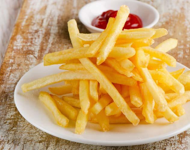 FRENCH FRIES 2 medium russet potatoes, peeled 1 tbsp. olive oil 1. Peel potatoes and cut into ½ inch by 3 inch strips. 2. Soak the potatoes in water for at least 30 minutes, then drain thoroughly and pat dry with a paper towel.