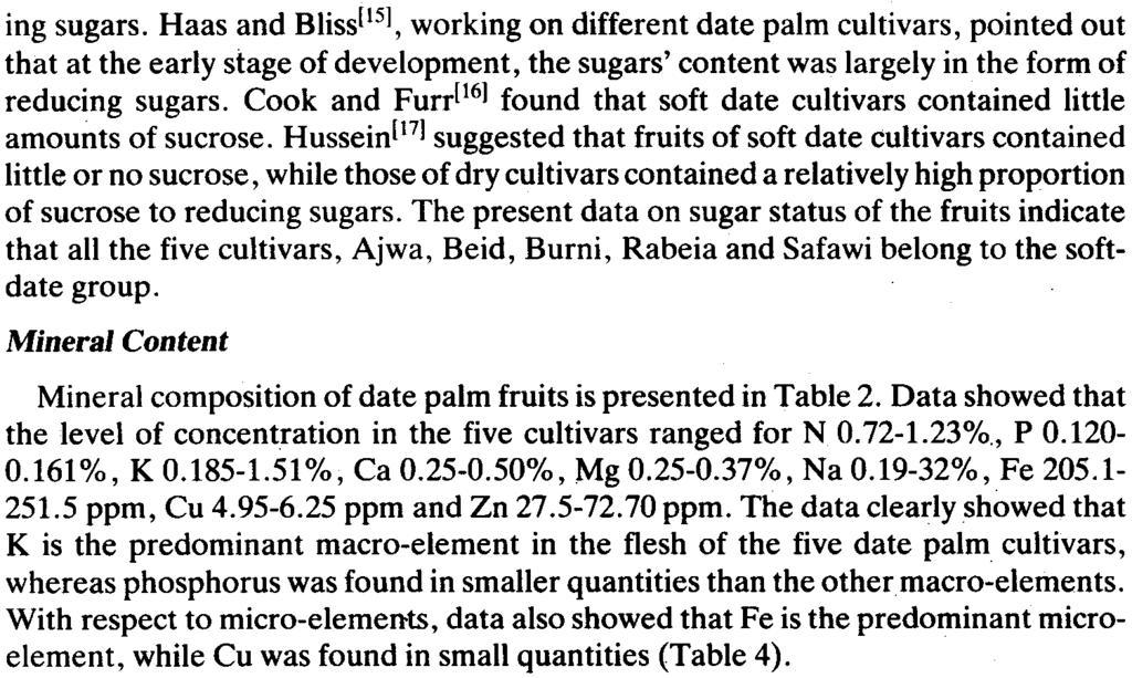 Changes in Sugar Quality and Mineral Elements 33 ing sugars.