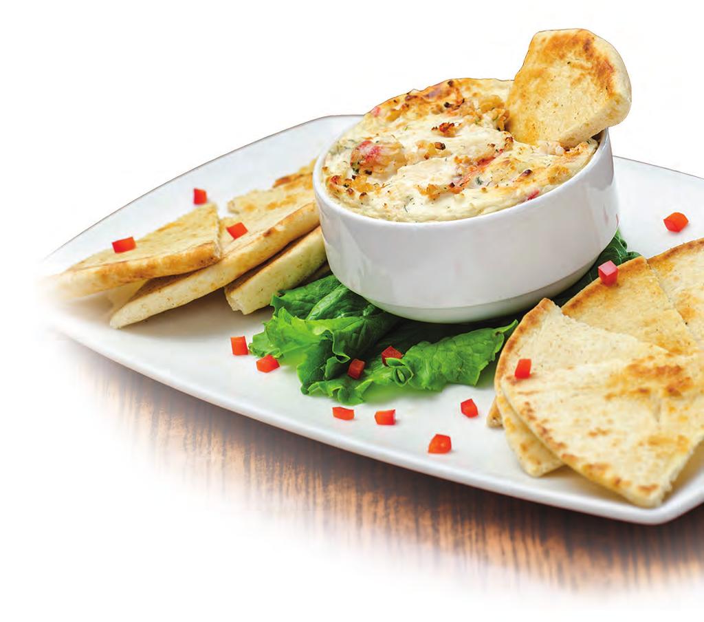 APPETIZERS Crab and Lobster Dip Our famous crab and lobster dip is served warm with pita bread. 7.99 For two 12.