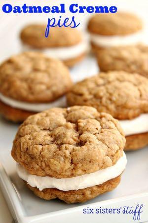 OATMEAL CREME PIES D E S S E R T Serves: 24 Prep Time: 20 Minutes Cook Time: 10 Minutes Cookies 3/4 cup butter (softened) 1 cup brown sugar 1/2 cup sugar 2 eggs 1 1/2 teaspoons vanilla 1 Tablespoon