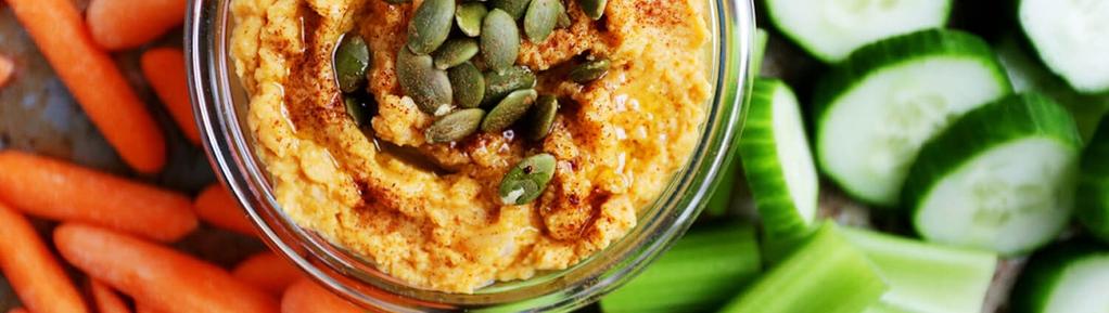 Pumpkin Hummus 6 ingredients 10 minutes 2 servings 1. Add all ingredients together in a food processor. Blend until a creamy consistency forms. Enjoy!