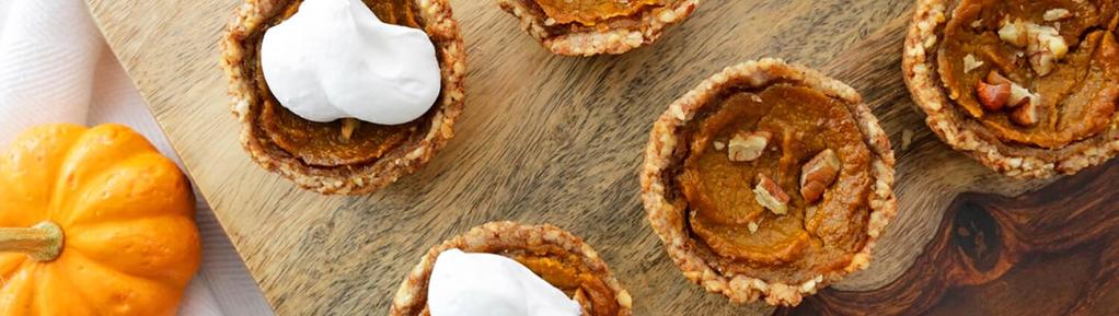 Pumpkin Pie Tarts with Coconut Whipped Cream 13 ingredients 2 hours 12 servings 1. Pulse the almonds and cashews in a food processor.