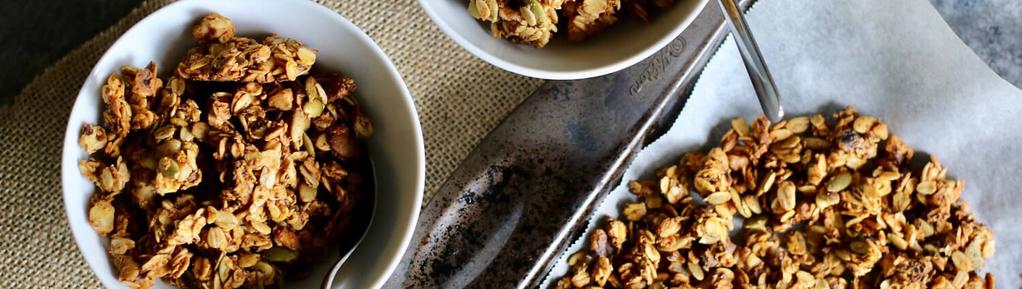 Pumpkin Spice Granola 10 ingredients 40 minutes 12 servings 1. Preheat oven to 350 degrees F and line a baking sheet with parchment paper. 2.