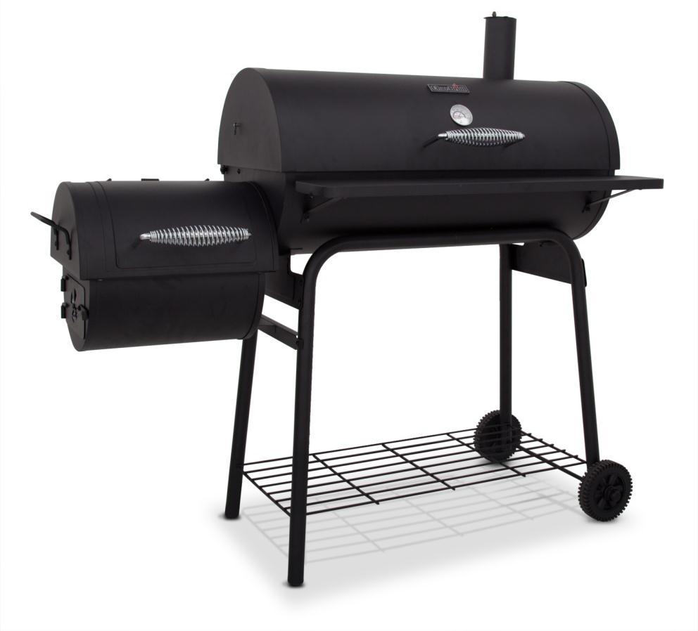 12201729 - American Gourmet 400 Series Offset Smoker 600 431 sq. in. primary cooking surface in main chamber 273 sq. in. secondary cooking surface in main chamber 169 sq. in. cooking surface in firebox chamber 873 total sq.
