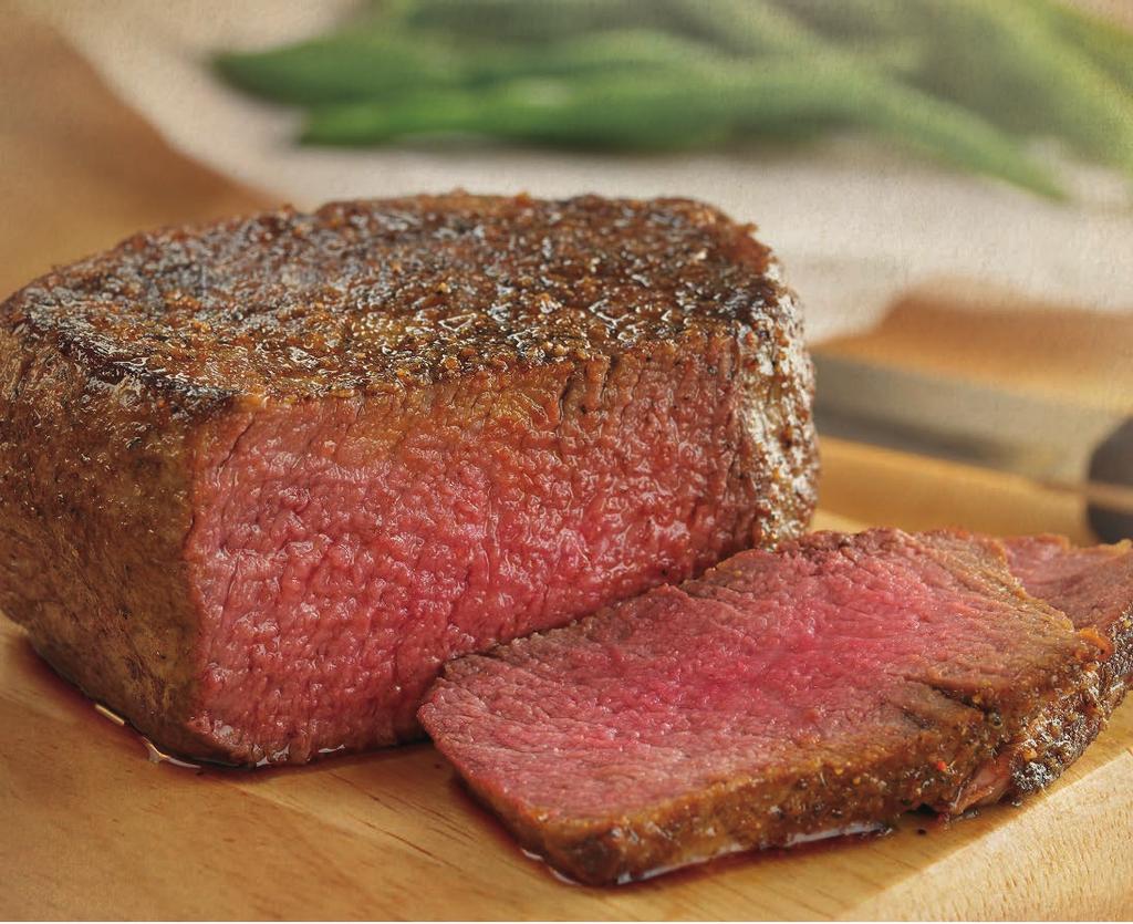 Buttery texture and subtle flavor. STRIP STEAK Well-marbled and tender classic cut.