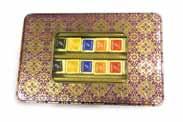 00 Purple tin box A traditional metal box with a window suitable for diwali & wedding gifting having 36 premium chocoexotica speciality chocolates (center-filled