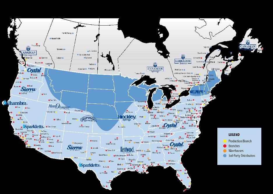 The New Cott Route Based Services Segment Overview Overview Geographic Coverage and Brand Ownership Leading bottled water, including many well-known brands, and coffee direct-to-consumer services