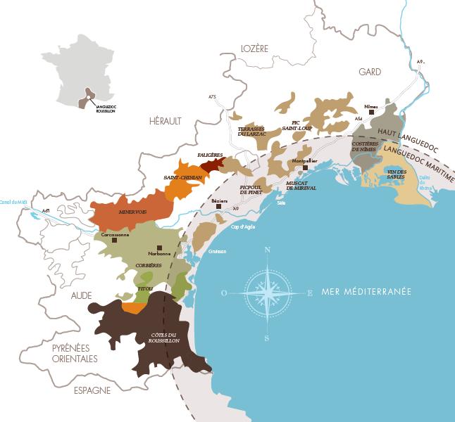 ORIGIN, THE SOUTH Languedoc-Roussillon, Languedoc is the world largest winegrowing region. It includes southern plains and more complex terroirs of garrigue in the hillsides.