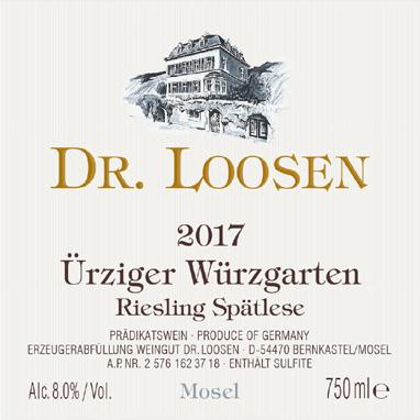 Highlights from the Press Dr. Loosen 2017 (page 4) Dr. Loosen Erdener Treppchen Riesling Spätlese 2017 So pure and straight with beautiful clarity and delicacy.