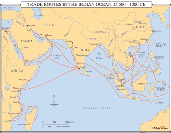 INDIAN OCEAN TRADE NETWORK Silk Road = continued to be used for trading by land Indian Ocean = trade via ship Primary trading nations: Portugal
