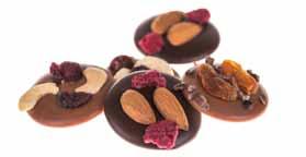 EUR Fifteen delicious milk chocolate discs decorated with cashew nuts and dried cranberries.