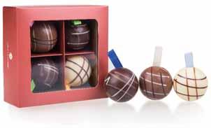 chocolate baubles, 5 cm in diameter, with a practical ribbon that may be used to hang these delicacies on a Christmas tree.