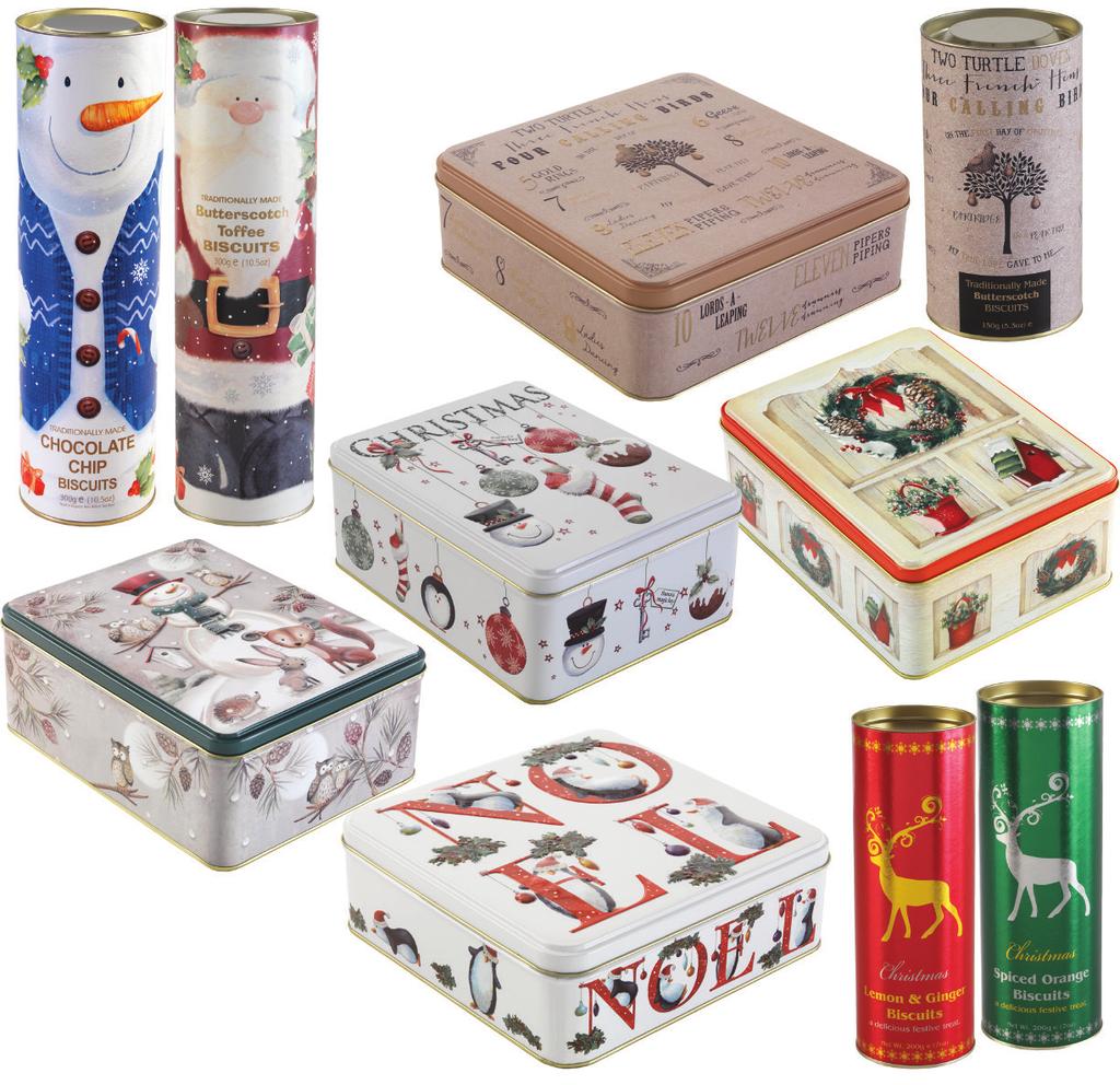 EMBOSSED TINS 537 578 Noel / Penguin Tin 400g (14oz) Contains an assortment of our delicious Butter Biscuits.