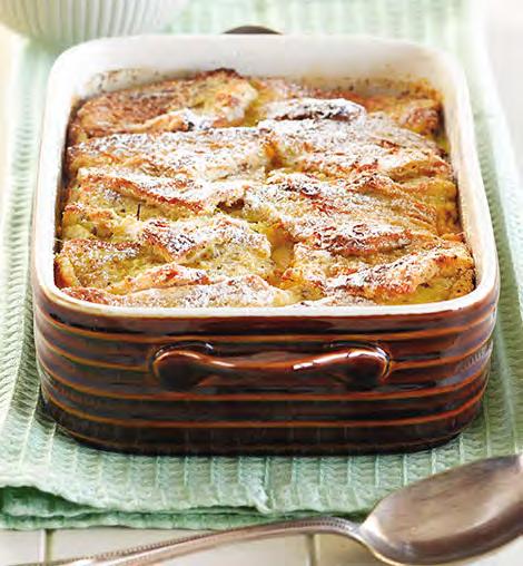 6-8 4 40 SERVES EGGS PREP 30-40 BAKE Bread & Butter Pudding 4 Eggs 6 Slices of good bread (or even some stale cake) Butter for spreading 50 g Dried apricots, chopped 1 Apple, peeled and chopped Zest
