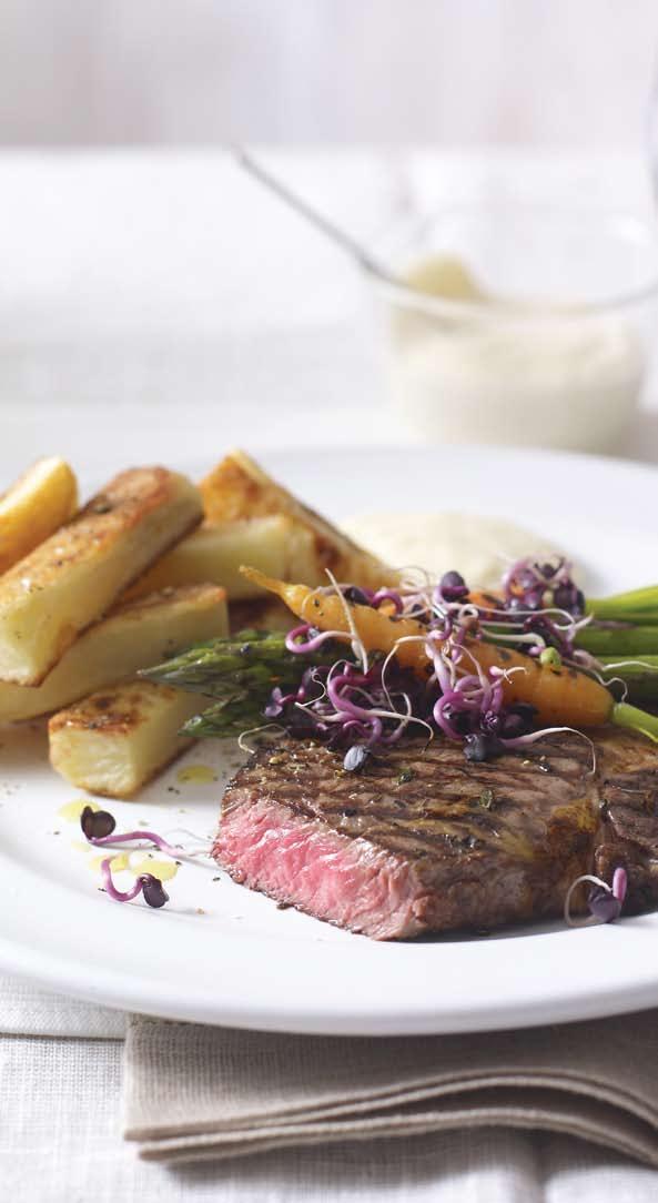 PROTEINS ARE AN IMPORTANT PART OF EVERY CELL IN OUR BODY; ESSENTIAL FOR ENERGY, GROWTH AND REPAIR. Steak & chips SERVES 2 71.4g 40.8g 581 15.
