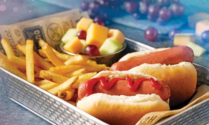 95 Super Sliders Two beef sliders topped with American cheese & served with fresh fruit & fries.