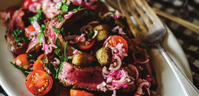 Flank Steak Salad with Tomatoes and Parsley (Serves 6) We often think of salad as little more than iceberg lettuce and ranch dressing.