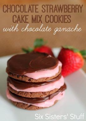 CHOCOLATE STRAWBERRY CAKE MIX COOKIES WITH CHOCOLATE GANACHE RECIPE D E S S E R T Serves: 36 Prep Time: 10 Minutes Cook Time: 8 Minutes Cookies: 1 (15.