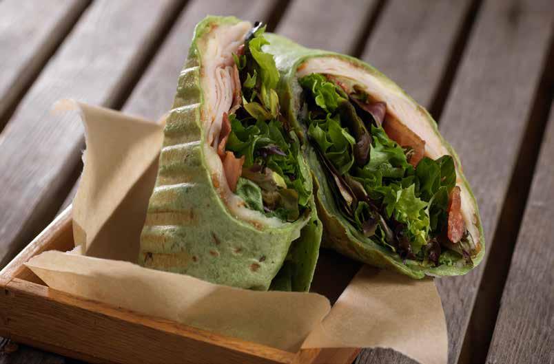 Grilled Turkey Havarti Club Wrap with Red RomaBlend 1 spinach-flavored sandwich wrap Onion jam 2 tablespoons onion jam 2 slices havarti cheese 3 slices smoked turkey 2 slices cooked bacon, cut in