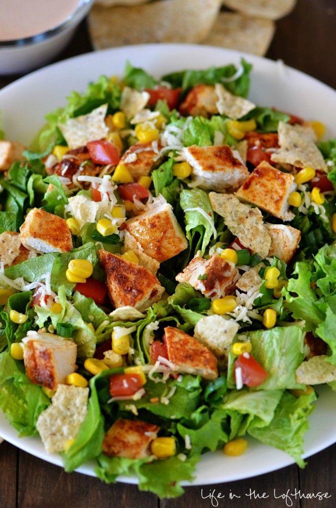 Chicken Taco Salad Boneless skinless chicken breast 6 oz Coconut oil or butter 1 tbsp Onion (thin sliced) Tomato (large diced) Corn (frozen or canned) Fresh spinach 3 cups Whole wheat tortilla chips