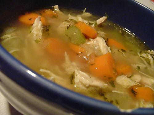 Chicken Noodle with Homemade Noodles 1 chicken (about 4 pounds), cut up 4 quarts water 1 quart chicken broth from stock, base, or canned 5 celery ribs, coarsely chopped, divided 4 medium carrots,