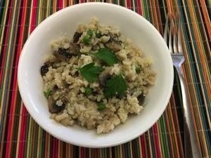 Mushroom risotto Serves 4 Preparation time: 15 mins Cooking time: 1 ¾ hours Ready in: 2 hours 2 tablespoons butter 125g (4oz) mushrooms (white, portabello or a mixture), thinly sliced 1 shallot or ¼