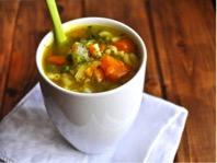 Minestrone soup Serves 4 6 Preparation time: 30 mins Cooking time: 1½ hours Ready in: 2 hours 1tbsp olive oil or butter 1 onion, chopped 1 clove garlic, crushed 100 g pancetta or streaky bacon (3½