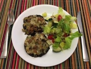 Stuffed mushrooms Serves 2 Preparation time: 20 mins Cooking time: 2 hours Ready in: 2 hours, 20 mins 6 large mushrooms 1 tablespoon of unsalted butter 2 teaspoons of olive oil ½ onion, finely minced