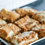 SMALLER FAMILY- CREAM CHEESE AND PUMPKIN ROLL BARS D E S S E R T Serves: 20 bars Prep Time: 10 Minutes Cook Time: 35 Minutes Cake 6 Tablespoons butter (melted) 1 1/2 cups sugar 2 eggs 1 (15 ounce)