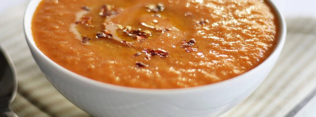 Roasted Red Pepper & Tomato Lentil Soup 12 ingredients 45 minutes 5 servings 1. Preheat oven to 425 and line a baking sheet with parchment paper.