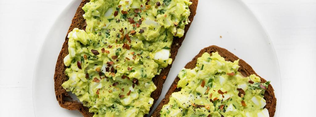 Avocado Egg Salad Sandwich 7 ingredients 15 minutes 2 servings 1. Place eggs in a pot of cold water, bring to a boil, then simmer for 5-6 minutes. Run under cold water to cool.