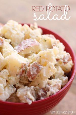SMALLER FAMILY- RED POTATO SALAD S I D E D I S H Serves: 4-6 Prep Time: 3 Hours 10 Minutes Cook Time: 15 Minutes 1/2 cup mayonnaise 1/4 cup plain yogurt 1 tablespoon dijon mustard 1 teaspoon garlic