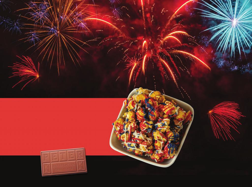 MAKE YOUR MARK WITH A POP PATRIOTIC CARAMEL CORN THE PERFECT SUMMER BARBECUE: TAKE KERNELS OF GOLD CORN ADD CARAMEL AND SOME COLOR AND POP!