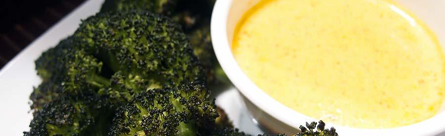 Sides Roasted Broccoli with Cheese Sauce Roasted Broccoli: Cups Broccoli Florets Tbsp. Olive Oil Salt + Pepper Cheese: Cup Cheddar Cheese / Cup Heavy Cream tsp. Dijon Mustard / tsp. Turmeric tbsp.