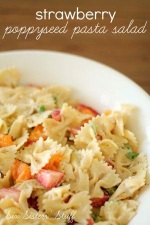 STRAWBERRY POPPYSEED PASTA SALAD RECIPE S I D E D I S H Serves: 10 Prep Time: 1 Hour 15 Minutes Cook Time: 10 Minutes 1 (16 ounces) package bowtie pasta 3/4 cup creamy poppyseed dressing 3/4 cup