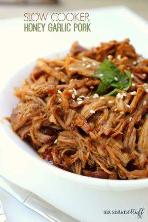 DAY 7 HEALTHY PLAN - SLOW COOKER HONEY GARLIC PORK M A I N D I S H Serves: 6 Prep Time: 10 Minutes Cook Time: 8 Hours Calories: 474 Fat: 13 Carbohydrates: 52 Protein: 38 Fiber: 2 Saturated Fat: 4