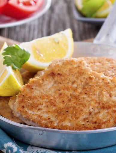 DAY 4 HEALTHY PLAN EASY BREADED PORK CHOPS M A I N D I S H Serves: 6 Prep Time: 15 Minutes Cook Time: 20 Minutes Calories: 178 Fat: 7 Carbohydrates: 3 Protein: 23 Fiber: 0.