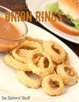 LOW FAT BAKED ONION RINGS S I D E D I S H Serves: 6 Prep Time: 1 Hour 15 Minutes Cook Time: 15 Minutes Calories: 120 Fat: 3 Carbohydrates: 18.4 Protein: 5.4 Fiber: 1.6 Saturated Fat: 1.