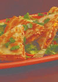 $3 SOUTHWESTERN CHICKEN QUESADILLAS Flour tortillas stuffed with fresh baked chicken slow cooked in salsa and topped with melted Cheddar and mozzarella cheeses.