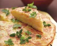 Potato Omelet Prep: 4 mins Cook: 12 mins Servings: 8 2 lb/1 kg potatoes, peeled 1 cup olive oil 1 small onion, finely diced salt and freshly ground black pepper 5 eggs, beaten 1 Wash and dry