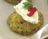 Olive Rounds with goat s Cheese Prep: 2 hrs 20 mins Cook: 12 mins Servings: 60 2 cups all-purpose flour 2 teaspoons baking powder 1 4 teaspoon salt 1 8 teaspoon sugar 5 oz/150g butter, chilled and