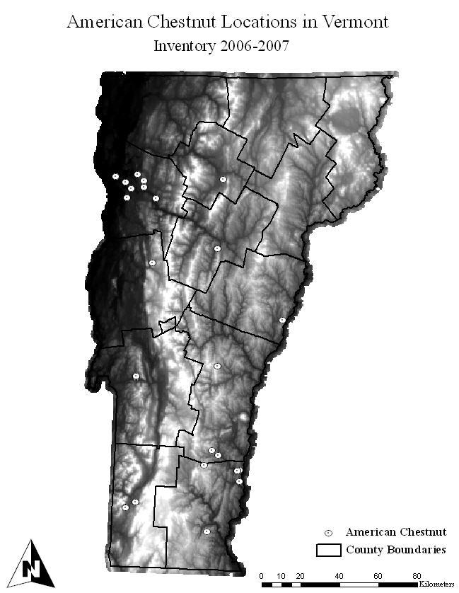 Low elevation High elevation Figure 6: American chestnut locations in VT.
