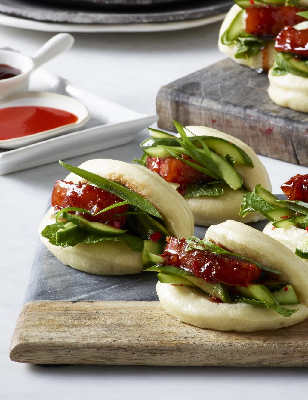 Steamed Bao Buns with Pork Belly and Cucumber Pickle