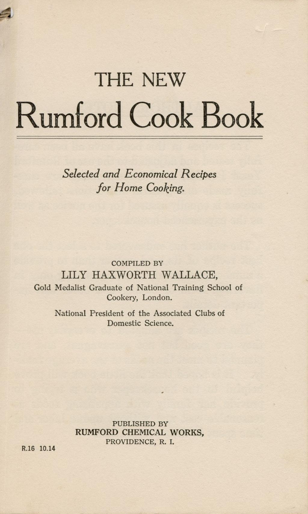 THE NEW Rumford Cook Book Selected and Economical Recipes for Home Cooking.