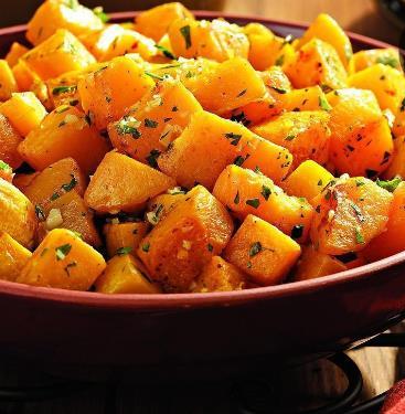 Baked Winter Squash Number of Servings: 3 1 large butternut squash peeled, seeded and cut into 1-inch chunks (see tip) 3 tablespoons extra-virgin olive oil, divided ¼ teaspoon freshly ground pepper,