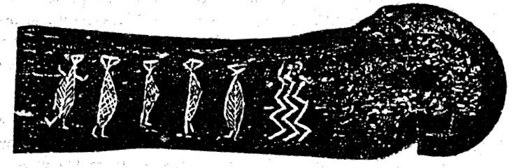 Hunting and Gathering Fig. 9: Stylised figures carved on bone (After History of Humanity, I, p. 239) Another example of art is in the form of statues or figurines.