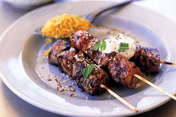 Lamb Kebabs with Couscous and Mint-Yoghurt Sauce Servings: 6 You'll need 12 wooden skewers soaked in water for one hour.